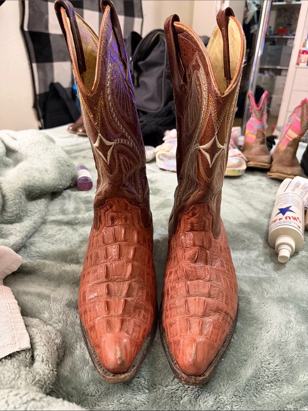 Brown Crocodile-Print Western Boots - Men